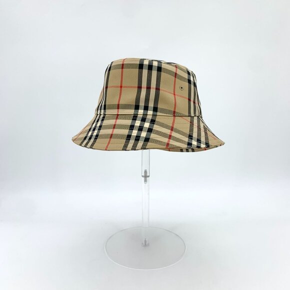 Burberry Classic Checkered Cotton Fishermans Hat Brown Casual Style Brim 6cm Cir - Picture 1 of 9